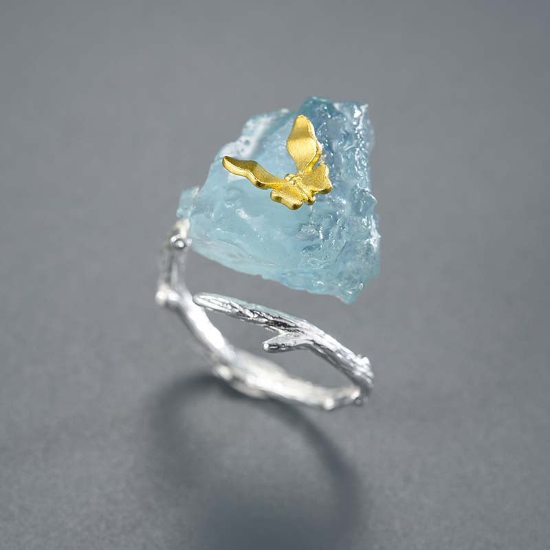 Aquamarine Flutter - Adjustable Ring