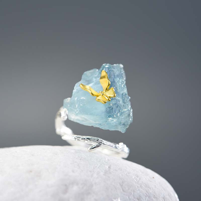 Aquamarine Flutter - Adjustable Ring