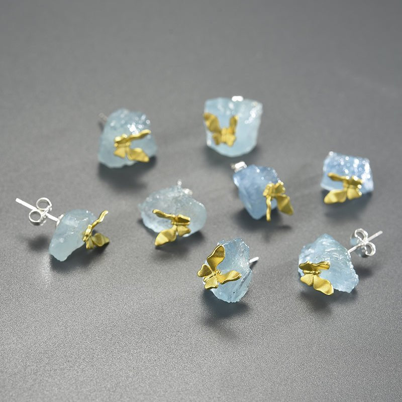 Aquamarine Flutter - Stud Earrings